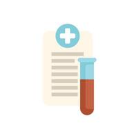 Medical test result icon showing blood test tube and document with cross symbol vector
