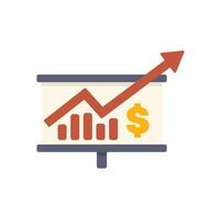 Presentation screen showing growing bar chart and dollar sign vector