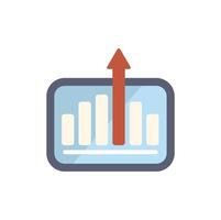 Red arrow going up on a tablet with a bar chart on screen vector
