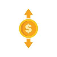 Gold coin with arrows pointing up and down indicating price fluctuation vector