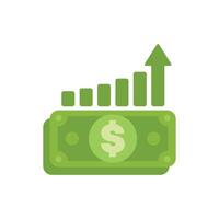 Bar chart growing from dollar bill showing increasing profits vector
