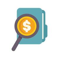 Magnifying glass searching for money in documents folder vector