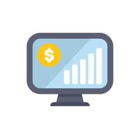 Computer screen showing growing statistics with dollar coin icon vector