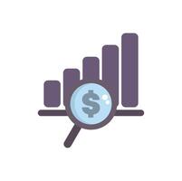Magnifying glass examining growing bar chart with dollar sign vector