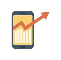 Mobile phone showing growing statistics with upward arrow trend vector
