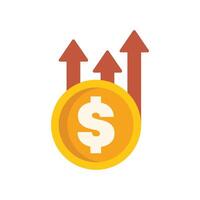 Dollar coin increasing value with upward arrows vector