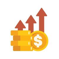 Stack of gold coins with growing up arrows for business and finance concept vector