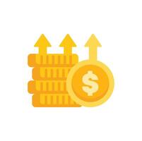 Stack of golden coins with growing up arrows for business and finance concept vector