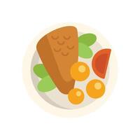 Salmon steak with potatoes and tomato on a plate vector