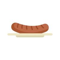 Grilled sausage lying on plate icon, flat style vector