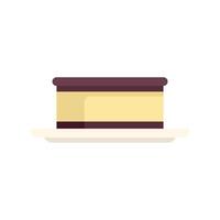 Chocolate cake slice lying on plate icon flat style vector