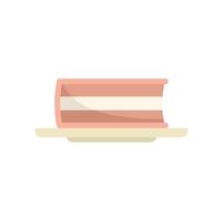 Delicious three layered cake resting on plate icon vector