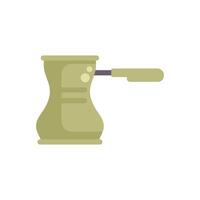 Green cezve with coffee boiling over white background vector