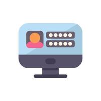Computer displaying user profile with login and password form vector