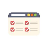 Website showing checkmarks for completed tasks on checklist vector