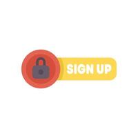 Secure sign up button featuring a padlock icon for account security vector