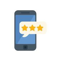 Mobile phone showing five star rating review in speech bubble vector
