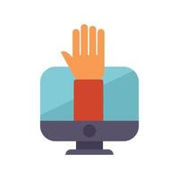 Hand reaching out from computer screen asking question vector
