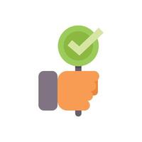 Hand holding sign with green check mark symbol for approval vector