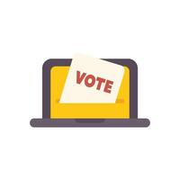 Online voting concept with laptop inserting vote paper in ballot box vector
