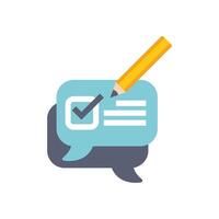 Pencil completing checklist on speech bubble icon vector