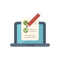 Online exam, survey or application form on laptop screen with pencil checking boxes vector