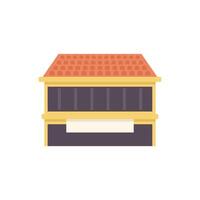 Two storey building with a tiled roof and a blank banner is standing on a white background vector