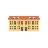 Large yellow building facade with red roof and many windows vector