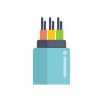 Fiber optic cable transmitting data through wires in flat design vector