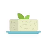 Block of tofu with basil leaves on a plate icon vector