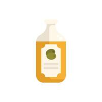 Glass bottle containing olive oil with olives on label illustration vector