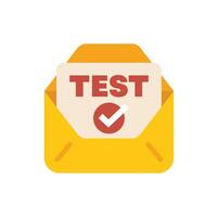 Yellow mail enveloppe containing test results with check mark symbol vector