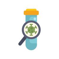 Magnifying glass analyzing virus inside test tube in laboratory vector