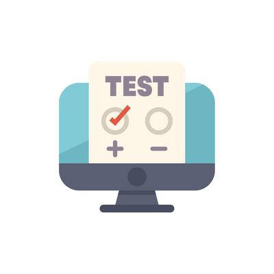 Online test showing checkmark on computer screen
