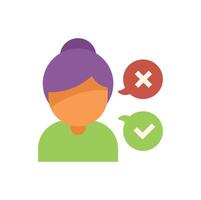 Woman choosing between right and wrong decisions with speech bubbles showing check and cross marks vector