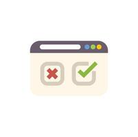 Website showing checkmark for right answer and cross for wrong answer vector