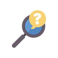 Magnifying glass exploring question mark inside speech bubble vector