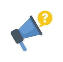 Blue megaphone announcing important question with speech bubble vector