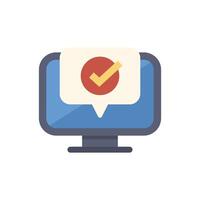 Computer showing check mark notification for online approval vector