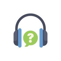 Headset showing question mark speech bubble for online support vector