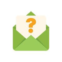 Green open envelope containing letter with question mark symbol vector