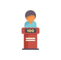 Quiz show participant standing at podium answering questions vector