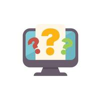 Computer showing question marks on screen displaying online faq document vector