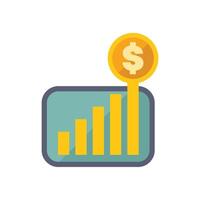 Bar chart showing growing profit with dollar coin on top vector