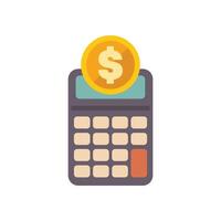 Calculator calculating money with dollar coin on top vector