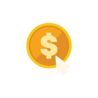 Mouse cursor clicking on a gold coin with dollar sign vector