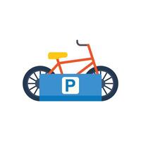 Red bicycle parked in designated parking area vector