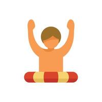 Boy floating and raising arms with inflatable ring at the swimming pool vector