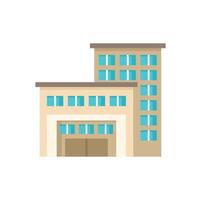 Modern beige building with large garage door and many windows vector