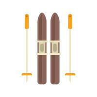 Pair of mountain skis and poles standing upright on white vector